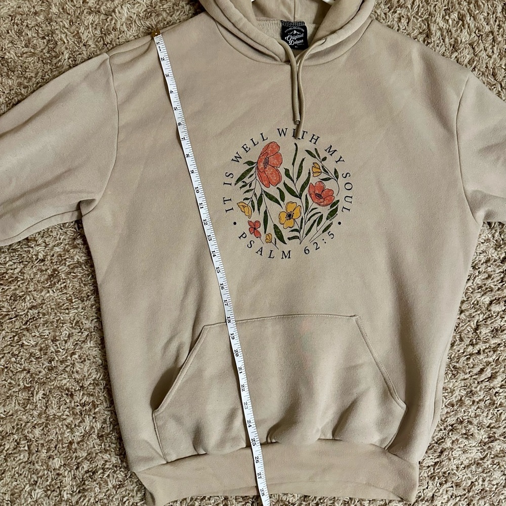 Beige Floral Bible Verse Hoodie | Psalm 62:5 | XL - Picture 6 of 6